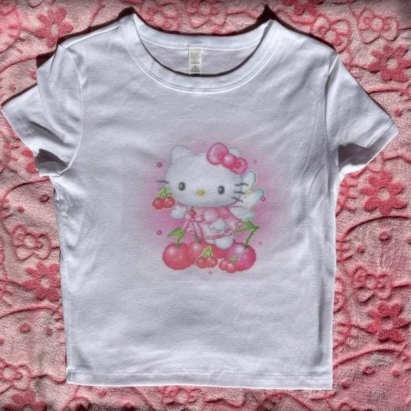 Trendy Hello Kitty 'I ❤️ Deftones' Tank Top - Cute Hello Kitty Cherry Hearts - Picture 2 of 3